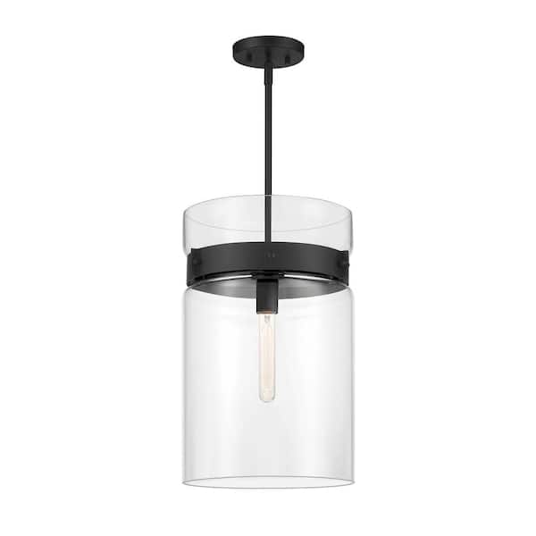 Designers Fountain Midnight LA 60-Watt 1-Light Matte Black Modern Pendant Light with Clear Glass Dual Shade and No Bulbs Included