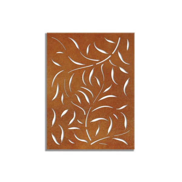 Leafspray 3 ft. x 4 ft. Decorative Privacy Panel in Oxy-Shield Weathered Steel with Screws