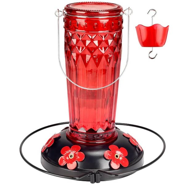 Justincity Hummingbird Feeder 6-Feeding Ports Glass for Outdoors Garden Backyard Decor