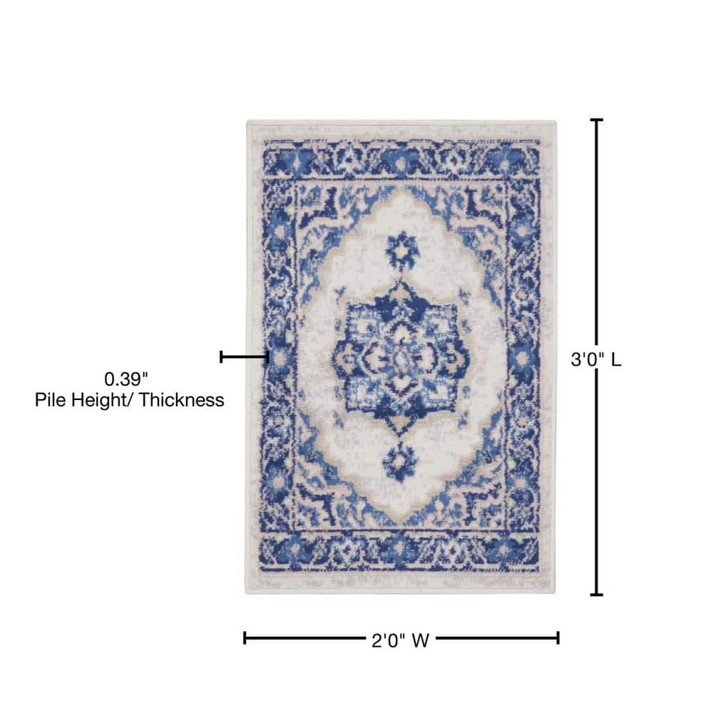 Ivory Blue Floral Synthetic 5' x 7' Reversible Area Rug