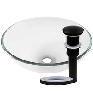 Bonificare Clear Glass Round Vessel Sink with Drain in Matte Black