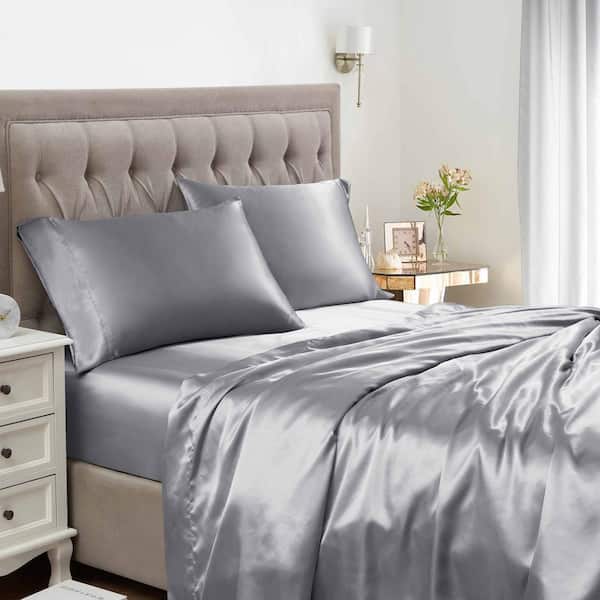 Sweet Home Collection 1500 Supreme 4-Piece Silver Solid Color Satin Microfiber Full Sheet Set