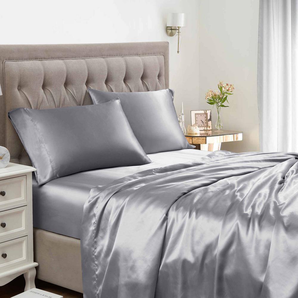 Sweet Home Collection 1500 Supreme 4-Piece Silver Solid Color Satin  Microfiber Queen Sheet Set SATIN-Q-SIL - The Home Depot