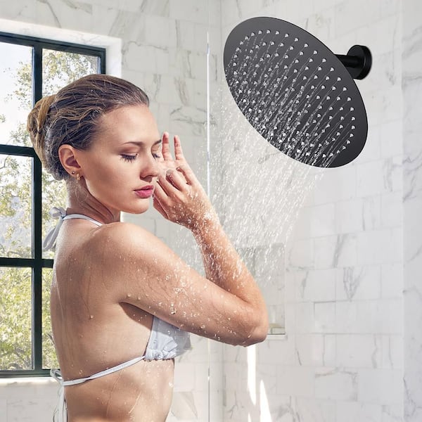 1-Spray Patterns with 1.8 GPM 12 in. Wall Mount Rain Fixed Shower Head in Matte Black