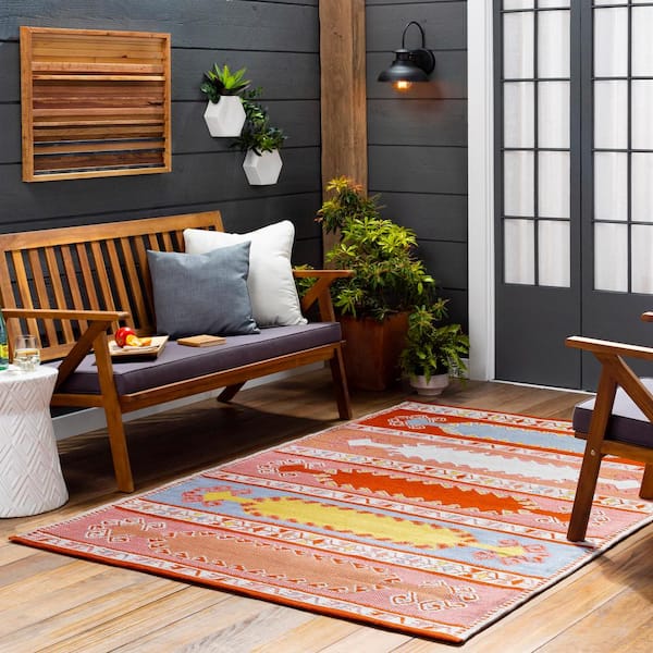 5'X8' Indoor Outdoor Rug Terracotta Orange Geometric Porch Deck Patio  Furniture