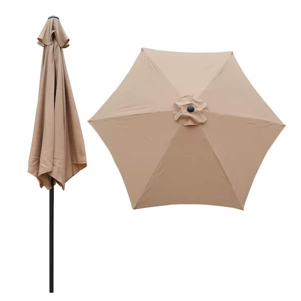 Inner Decor Irwin 9 ft. Steel Market Tilt and Crank Patio Umbrella with Push Button in Brown Without Base