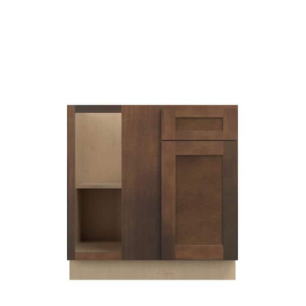 Kunal Kitchens Amherst Shaker 33 in. W x 34.5 in. H x 24 in. D in Walnut Plywood Assembled Corner Blind Base-Left