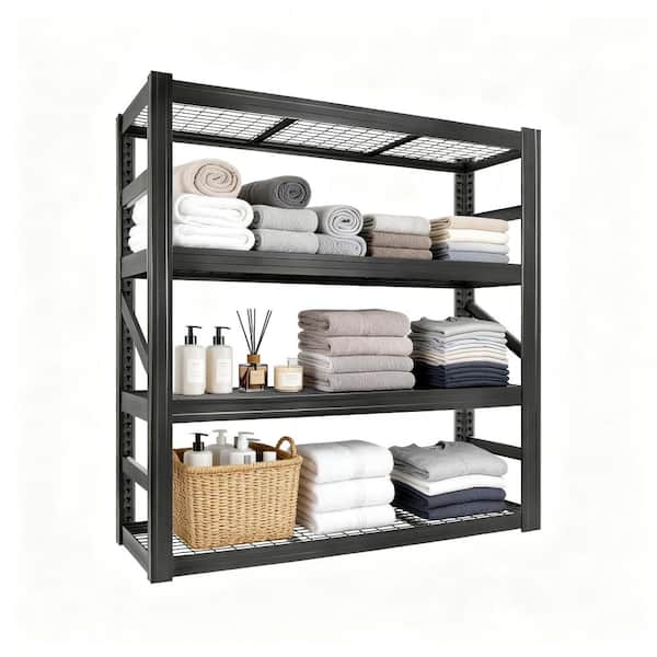 71 in. W x 71 in. H x 24 in. D 4-Tiers Heavy Duty steel Adjustable Garage Storage Shelf Unit in Black