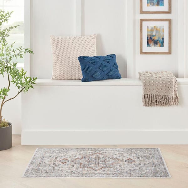 Astra Machine Washable Grey Multicolor 2 ft. x 4 ft. Distressed Traditional Area Rug