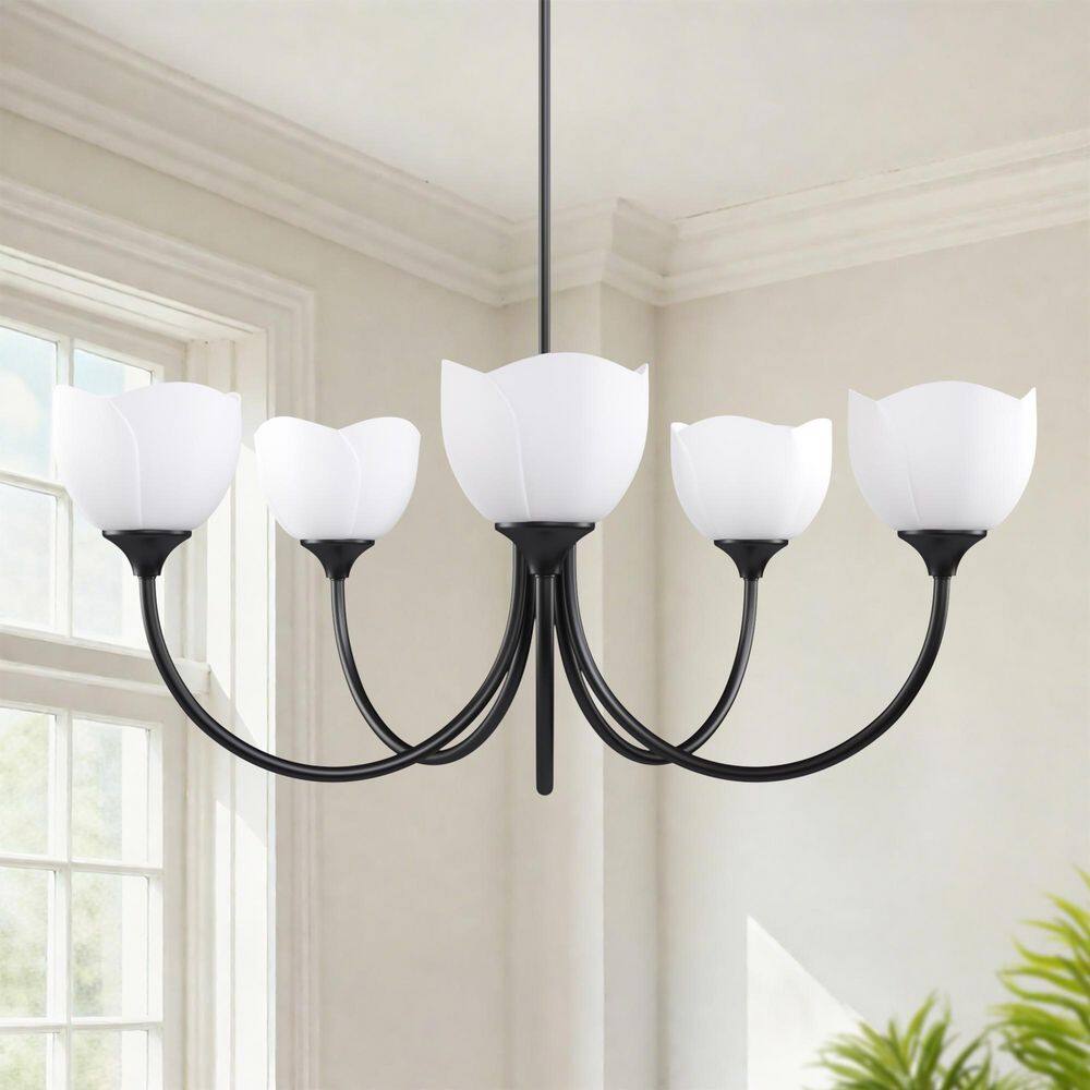 5-Light 33.27 in. Black Modern Glass Shaded Dimmable Chandeliers Dining Kitchen Ceiling Lights Foyer Bedroom Lighting price history on PriceWatchPro