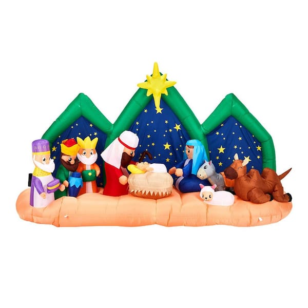 4.9 ft. x 8.8 ft. Pre-lit Nativity Scene with Holy Family Christmas Inflatable