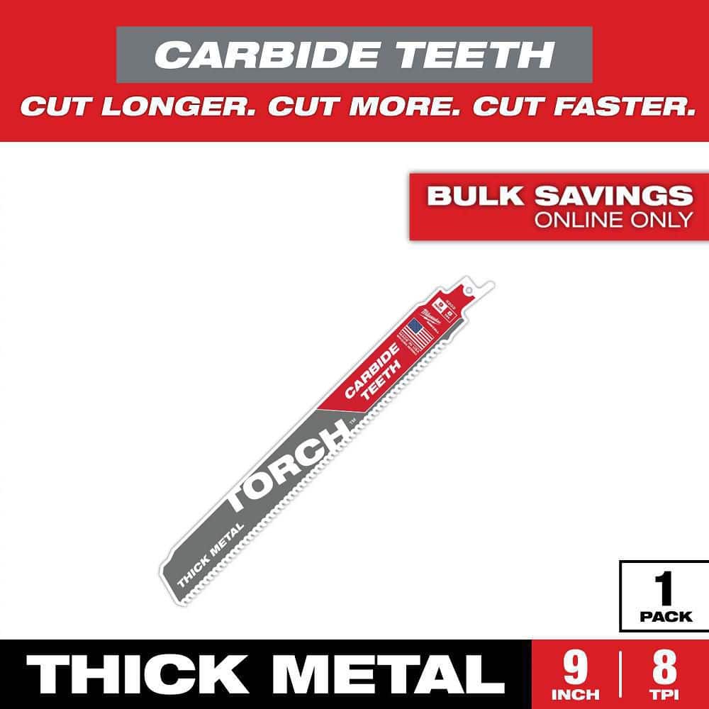 Milwaukee - 9 in. 8 TPI Torch Carbide Teeth Metal Cutting SAWZALL Reciprocating Saw Blade (1-Pack)