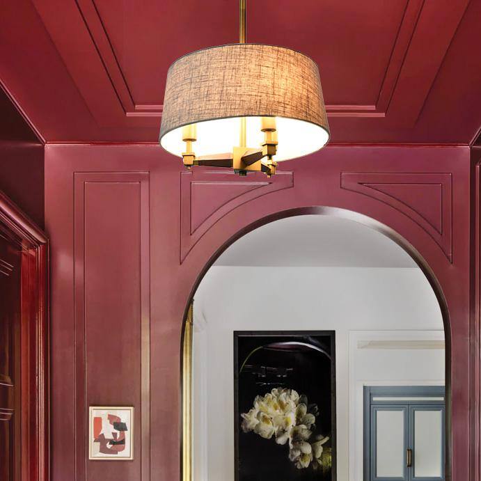 Gold and Wood LED Drum Pendant Light, 20.3"
