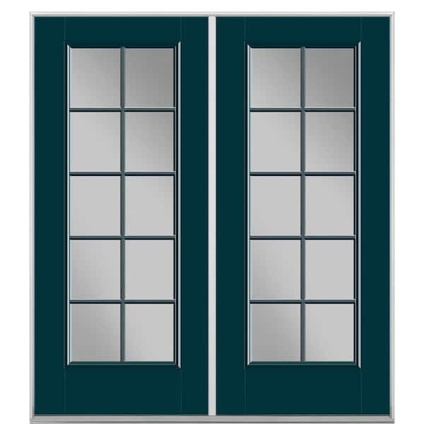 Masonite 72 in. x 80 in. Night Tide Fiberglass Prehung Left-Hand Inswing 10-Lite Clear Glass Patio Door in Vinyl Frame