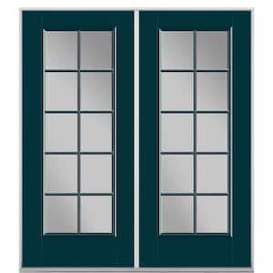 72 in. x 80 in. Night Tide Fiberglass Prehung Right-Hand Inswing 10-Lite Clear Glass Patio Door in Vinyl Frame