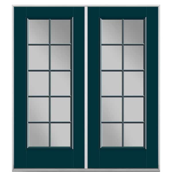 Masonite 72 in. x 80 in. Night Tide Fiberglass Prehung Right-Hand Inswing 10-Lite Clear Glass Patio Door in Vinyl Frame