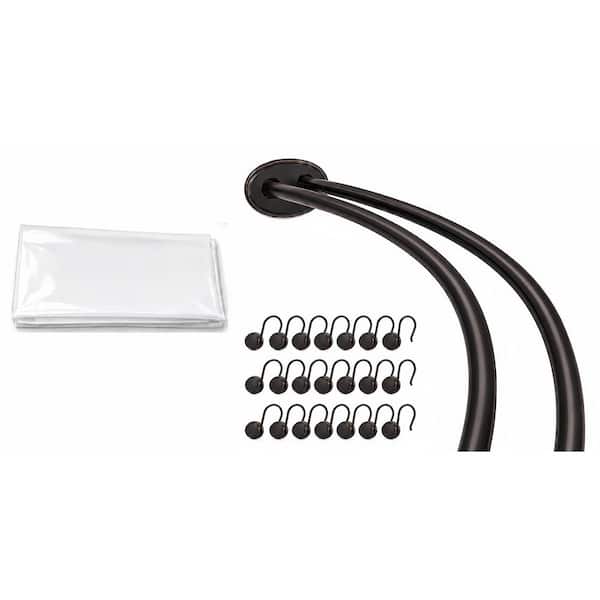 72 in. Aluminum Double Curved Shower Rod Combo, Wall Mounted, with Liner and Hooks, 8 in. Extra Space, Oil Rubbed Bronze