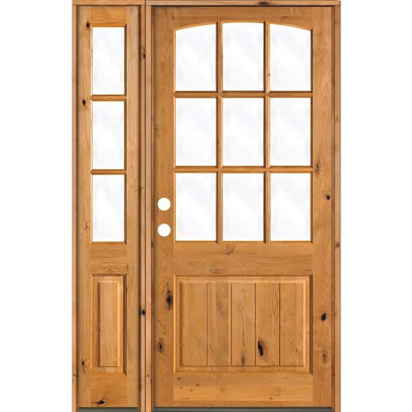 Krosswood Doors 46 in. x 96 in. Knotty Alder Right-Hand/Inswing 9-Lite Clear Glass Clear Stain Wood Prehung Front Door/Left Sidelite