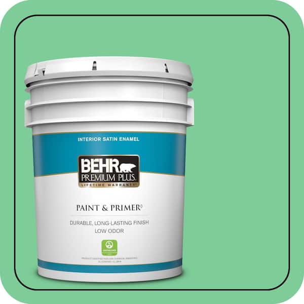 BEHR PREMIUM PLUS 5 gal. #460B-4 Garden Glow Satin Enamel Low Odor Interior Paint & Primer