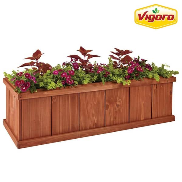 Vigoro 39.5 in. Brooklin Stained Brown Wood Planter Box (39.5 in. L x 11.5 in. W x 11.5 in. H)
