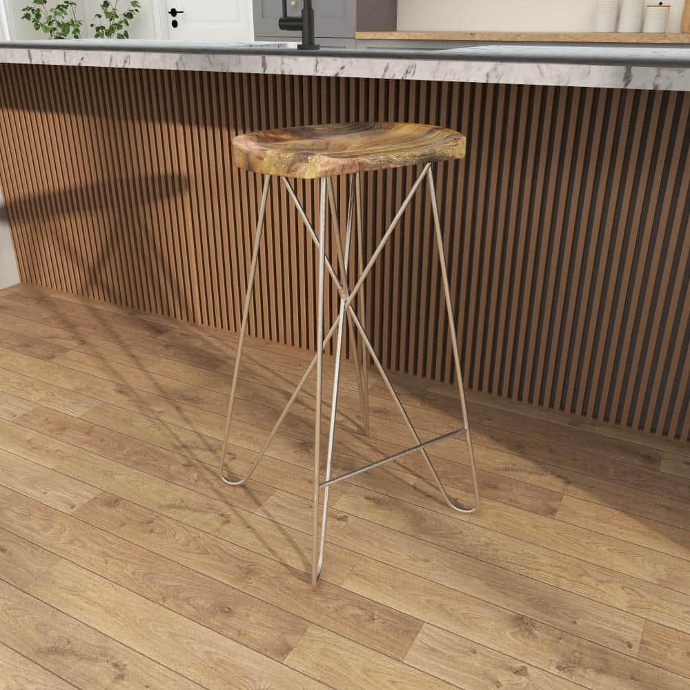 Adjustable Saddle-Style 30" Bar Stool in Brown Wood and Acrylic