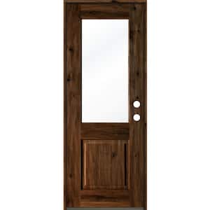 32 in. x 80 in. Rustic Knotty Alder Wood Clear Glass Half-Lite Provincial Stain Left Hand Single Prehung Front Door