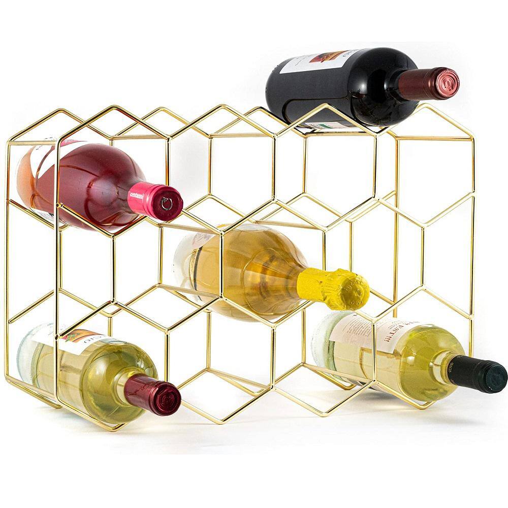 3-Tier 14-Bottle Gold Wine Rack