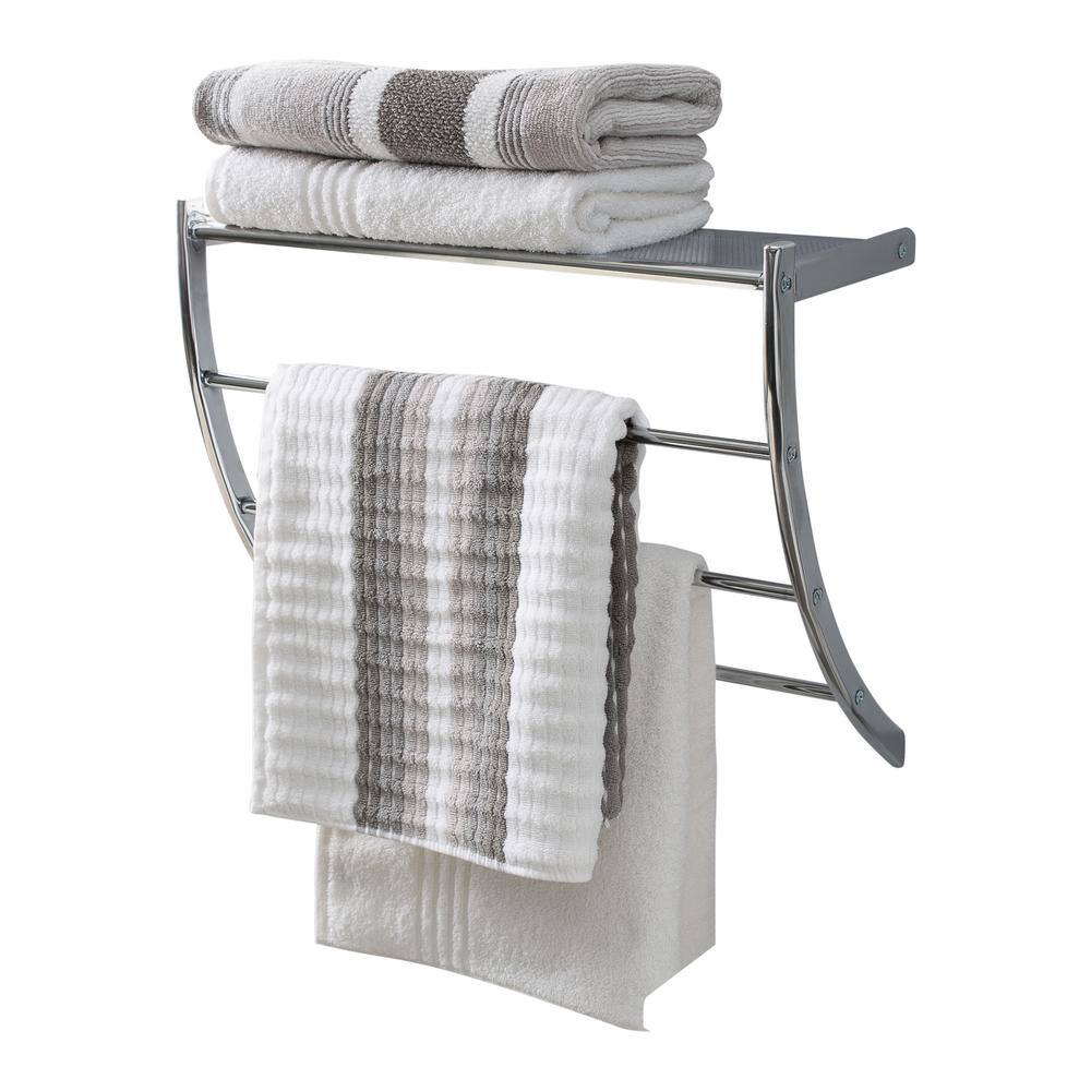 Chrome Wall Mounted Towel Rack with Shelf