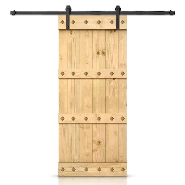 CALHOME 40 in. x 84 in. Unfinished DIY Knotty Pine Wood Interior Sliding Barn Door with Hardware Kit and Clavos