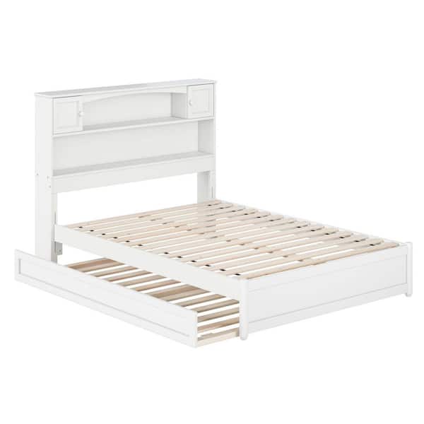 Hadley White Solid Wood Frame Full Platform Bed with Panel Footboard and Twin Trundle