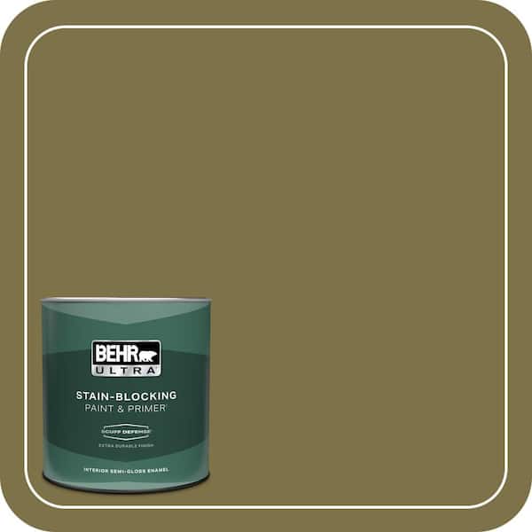 BEHR ULTRA 1 qt. #S330-7 Olive Shade Extra Durable Semi-Gloss Enamel Interior Paint & Primer