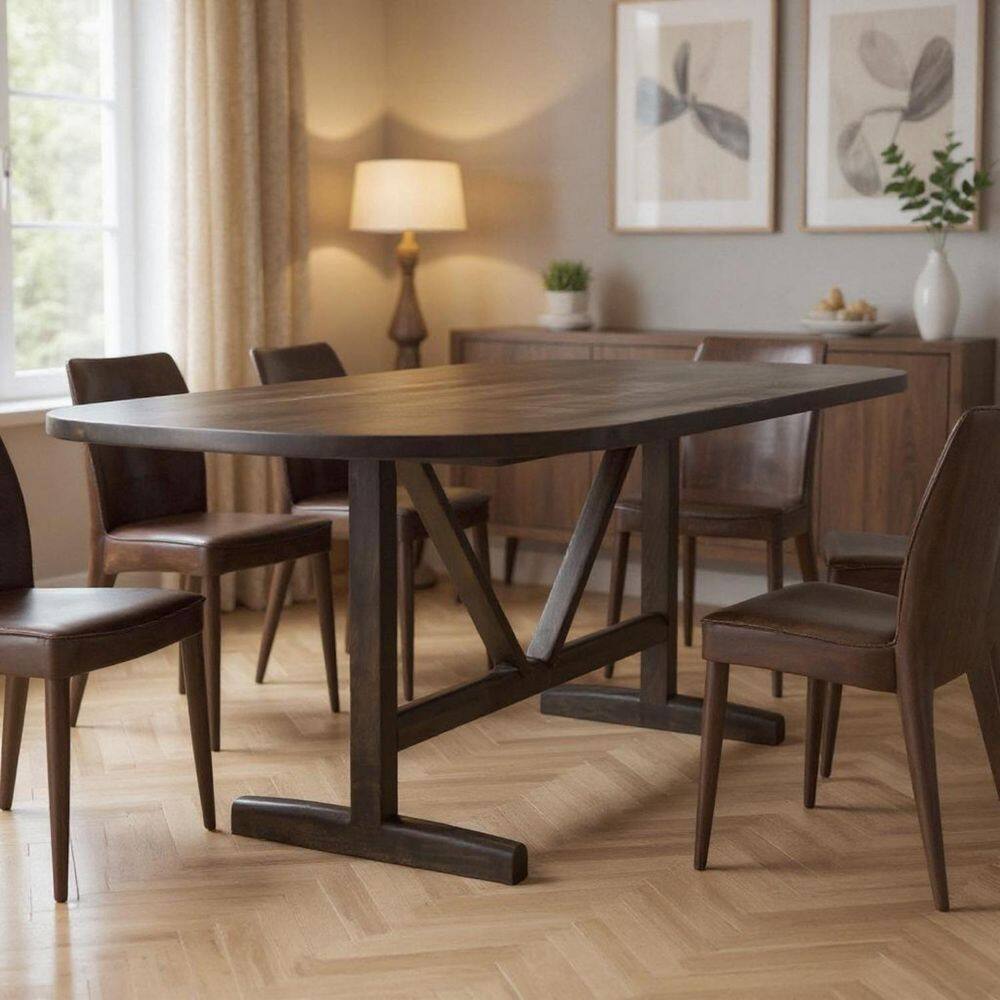 Brown Wood 94.00 in. Trestle Base Dining Table Seats 8