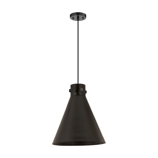 Newton Cone 100-Watt 1-Light Matte Black Shaded Mini Pendant Light with Metal Shade