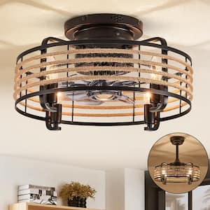 17 in. 4-Light Indoor Rustic Black Caged Ceiling Fan with Light Small Boho Low Profile Ceiling Fan with Remote Included