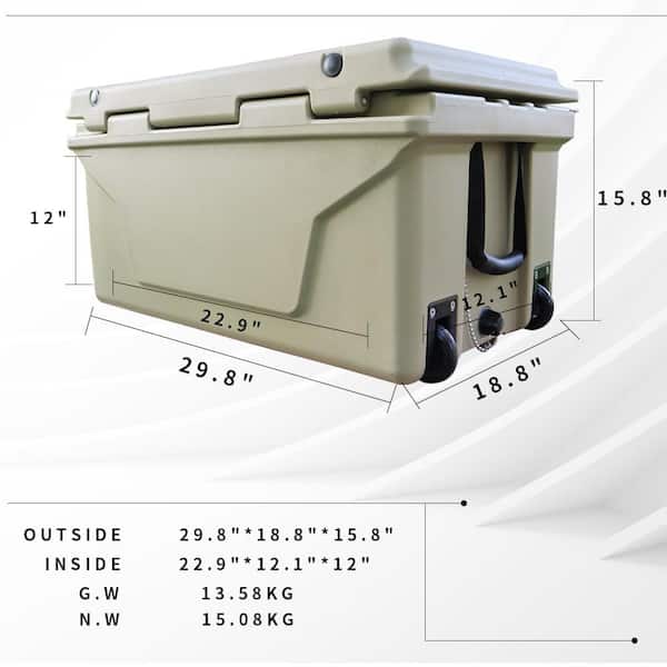 65 Qt. Khaki Outdoor Camping Picnic Fishing Portable Cooler Portable Insulated Camping Cooler Box