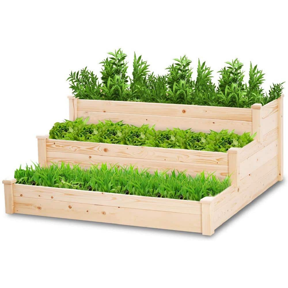 ECOgardener Raised Bed Planter 4x4 Outdoor Wooden Raised Garden Bed Kit for Vegetables Fruit Herbs Flowers and Plants Tiered Design