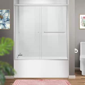 60 in. W x 62 in. H Double Sliding Semi Frameless Bathtub Door in Brushed Nickel with 1/4 in. Clear Tempered Glass