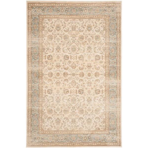 SAFAVIEH Vintage Ivory/Light Blue 4 ft. x 6 ft. Floral Geometric Border Area Rug