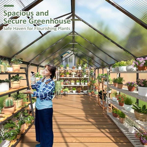 VIWAT 8 ft. W x 14 ft. D Greenhouse for Outdoors, Polycarbonate