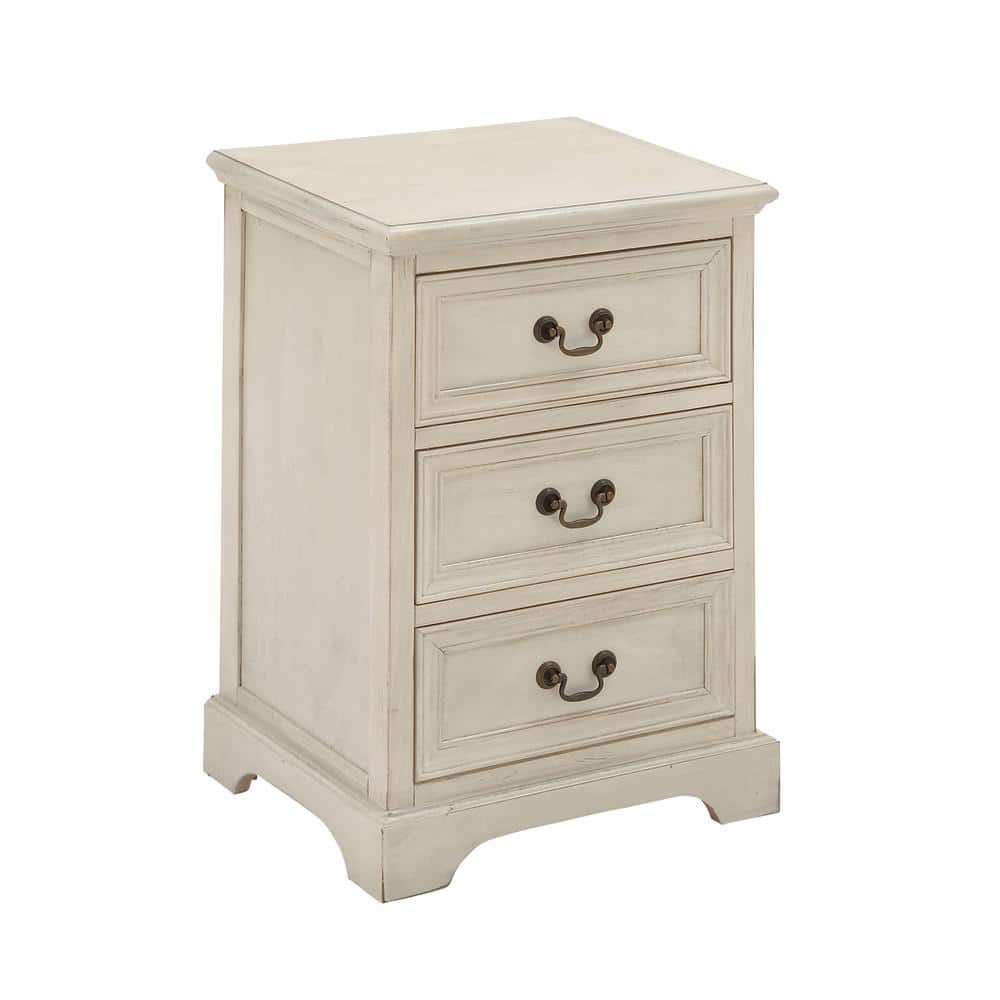 Elegant Cream Solid Wood & Metal 3-Drawer Storage Side Table