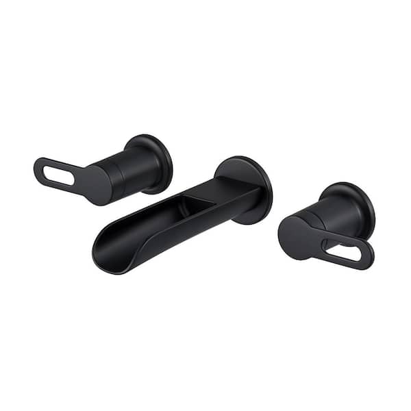 Vivid Fall 2-Handle Wall Mounted Bathroom Faucet with Valve in Matte Black