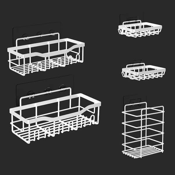 Fab Glass and Mirror Fab Glass and Mirror Pack of 5 Wall-Mounted Shower Caddy with Shelves, Rust-Resistant Multi-Storage Organizer in White