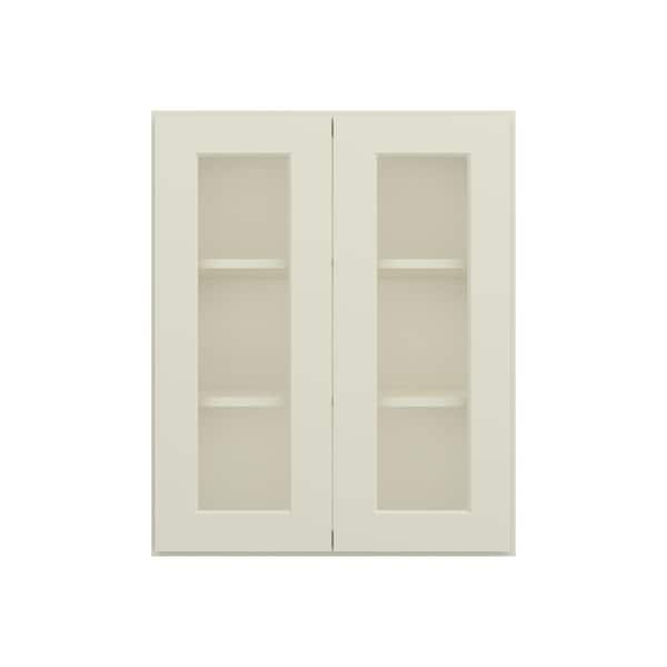 HOMLUX 24 in. W x 12 in. D x 30 in. H in Antique White Ready to Assemble Wall Kitchen Cabinet with No Glasses