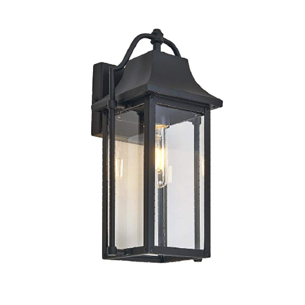14.75 in. Black Outdoor Hardwired Wall Lantern Sconce with No Bulbs Include