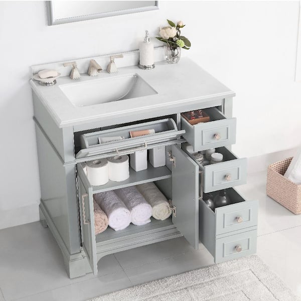 Home Decorators Collection Melpark 36 in. W x 22 in. D x 34 in. H Single  Sink Bath Vanity in Dove Gray with White Engineered Marble Top Melpark 36G  - The Home Depot