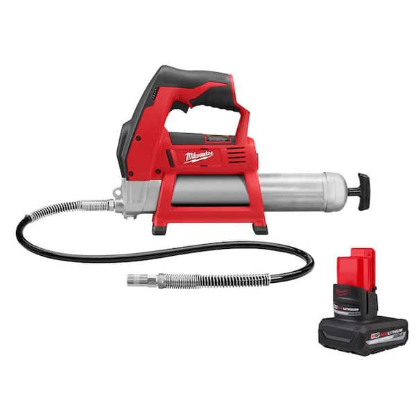 M12 12V Lithium-Ion Cordless Grease Gun (Tool-Only) & M12 12-Volt Lithium-Ion XC High Output 5.0 Ah Battery Pack