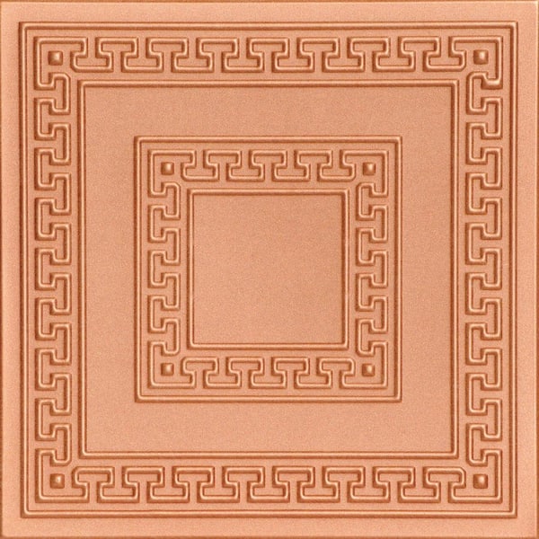 A La Maison Ceilings Greek Key Copper Penny 1.6 ft. x 1.6 ft. Decorative Foam Glue Up Ceiling Tile (21.6 sq. ft./case)