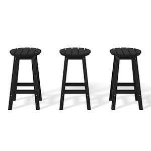Laguna 24 in. Round HDPE Plastic Backless Counter Height Outdoor Dining Patio Bar Stools (3-Pack) in Black