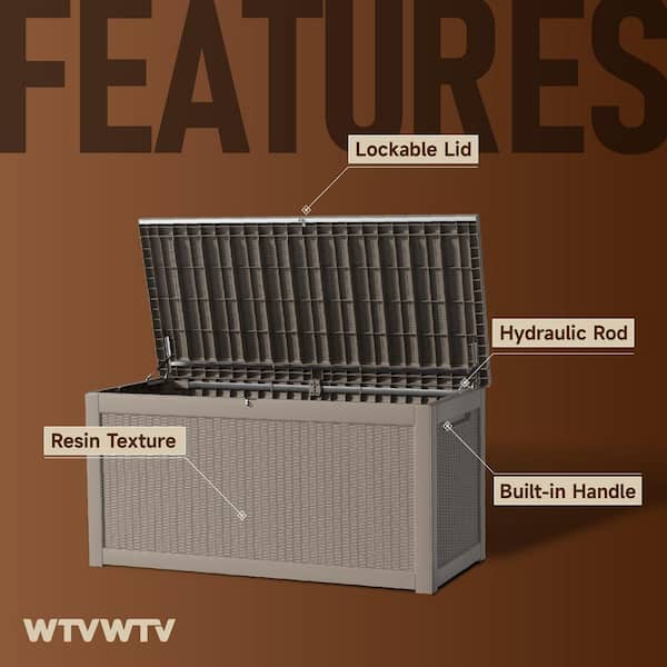 260 Gal. Waterproof Outdoor Resin Storage Deck Box, Large Lockable Capacity, Versatile Deck Storage Bench