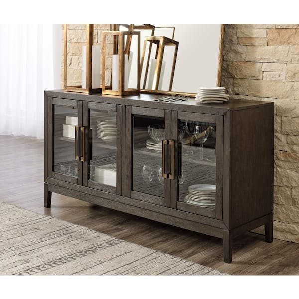 Burkhaus Contemporary Dark Brown MDF 60 in Buffet with Adjustable Shelves and Glass Doors